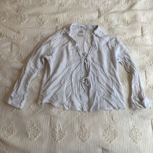 Abercrombie & Fitch White Gauze Tie Front Top Oversized Boho Coastal Medium
